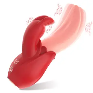 Waterdichte Dubbele Stimulatie Volwassen Vrouwelijke Seksspeeltje Clitoris G Spot Tepel Tong Likken Vibrerende Konijn Vibrator Voor Vrouwen