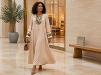Robe Abaya de Dubaï en polyester avec broderie patchwork et pendentif à pompon, col cranté, vêtement islamique pour le quotidien et l'Aïd