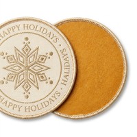 Écusson tissé rond personnalisé de Noël, motif flocon de neige doré sur fond ivoire, thermocollant, pour vêtements de marque de luxe pour les fêtes, vente en gros