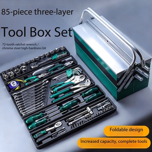 Ensemble d'outils <span class=keywords><strong>de</strong></span> réparation professionnel <span class=keywords><strong>de</strong></span> 85 pièces, boîte à outils à trois niveaux, clés hexagonales, clés à douilles, outils à main, acier au chrome-vanadium - Product Image 2