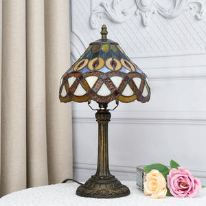 European Vintage Tiffany Stained Glass Table <strong>Lamp</strong> <strong>Peacock</strong> Feather Dome <strong>Shade</strong> E26/E27 Base Farmhouse Bedroom Bedside Electric - Product Image 2