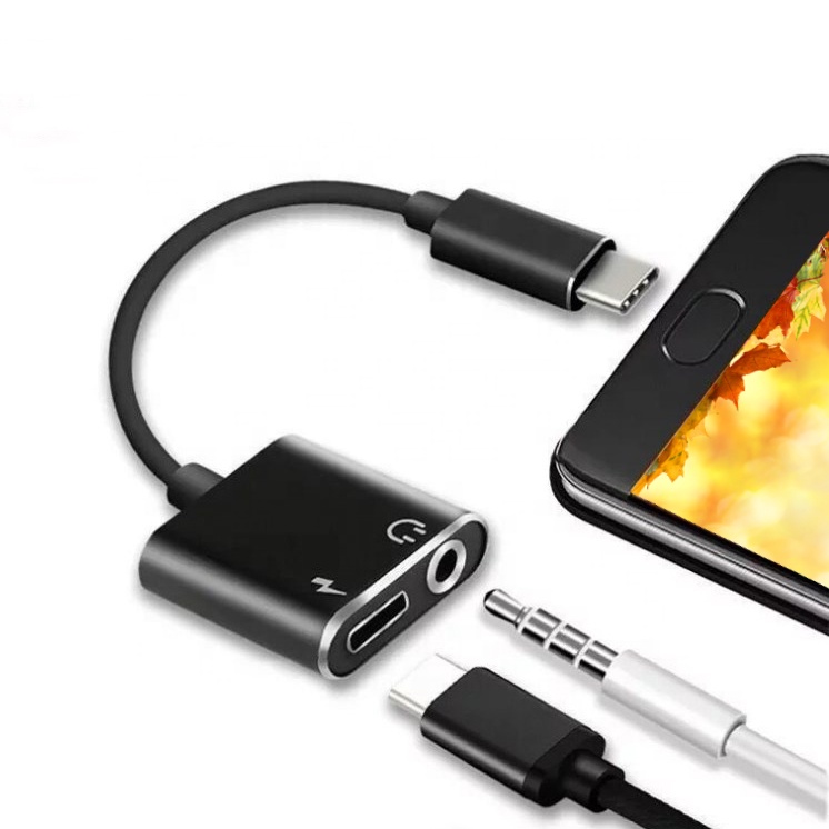 2 в 1 аудиокабель-адаптер для зарядки и прослушивания музыки с разъемами типа C и 3,5 мм