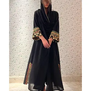 2 Piece Middle east Dubai Gulf Ramadan Nida Black Luxury Islamic Muslim Sequins Abaya With Hijab