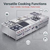 Cuisinière professionnelle double combustible avec plaque chauffante, four électrique et brûleurs à gaz en acier inoxydable 304 pour restaurants