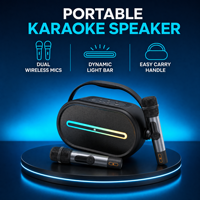Speaker Boombox Karaoke LE Audio Auracast dengan 2 Mikrofon Nirkabel, Speaker Bluetooth Portabel untuk Rumah dan Luar Ruangan