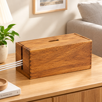 Boîte de gestion de câbles en bois d'acacia naturel, organiseur de câbles en bois massif pour multiprises, câbles TV, bureau, sol, chambre, bureau, grande taille