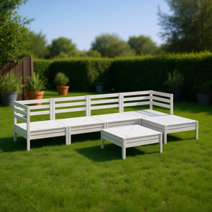 Set Lounge da Giardino Modulare in Legno di Pino Bianco Massiccio, 6 Posti, Arredamento da Esterno dal Design Contemporaneo - Product Image 2