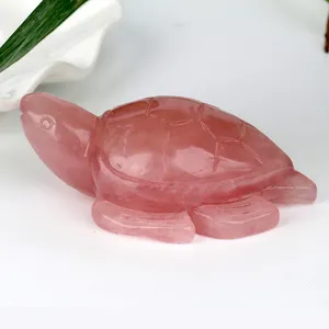 CHUSE Crystal Crafts Hand Carved Crystal Turtle Rose Quartz Moss Agate Crystal Sea Turtle Carving
