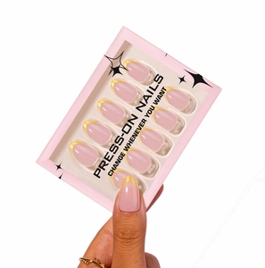 Esmalte <span class=keywords><strong>de</strong></span> <span class=keywords><strong>Uñas</strong></span> Acrílico Estilo Francés, Cobertura Total, Forma Almendrada, <span class=keywords><strong>Amarillo</strong></span> Perlado Brillante, con Purpurina, Pegamento para <span class=keywords><strong>Uñas</strong></span>, Pre-diseñado - Product Image 5