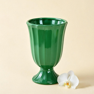 Vaso in Ceramica Scanalato Viola Lavanda a Forma di Calice con Base a <span class=keywords><strong>Piedistallo</strong></span>, Elegante Portafiori - Product Image 2