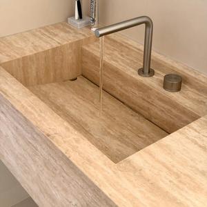 Lavabo de Pared de Travertino Natural, Lavabo de Baño de Una Pieza Personalizado de Alta Gama para Hoteles y Villas - Product Image 2