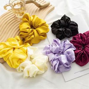Nouveaux Grands Chouchous en Soie Satinée, Style Européen et Américain, Couleur Unie, Élégants, Élastiques, 15 cm, pour Femmes - Product Image 3