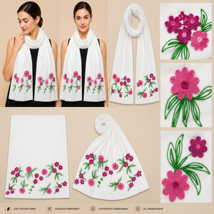 Écharpe en viscose 100% brodée de style moderne, châle floral léger et respirant pour femme - Product Image 3