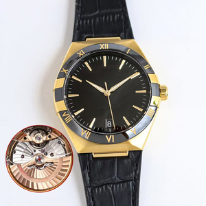 Reloj Mecánico Unisex de Alta Calidad en Oferta, con Caja Dorada, Bisel de Cerámica, Correa de Cuero, Fecha, Luminoso, Resistente al Agua y Cristal de Zafiro - Product Image 1