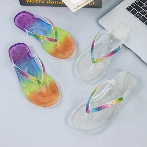 PVC Casual Beach Transparent Flip Flops Sandals Slides Manufactures Ladies Women Rhinestone Flip Flop Slippers