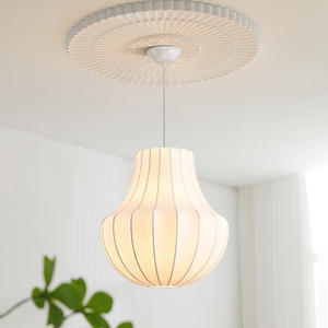 Ciondolo fatto a mano <span class=keywords><strong>Beige</strong></span> bianco tessuto di seta illuminazione a sospensione fatto a mano nordico <span class=keywords><strong>lampadario</strong></span> per la vendita singola lampada a sospensione - Product Image 3