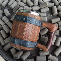 Mug médiéval MCA05 avec poignée vintage en acier inoxydable, tasse à bière en bois pour bar, cadeaux d'affaires en résine pour le stockage du vin