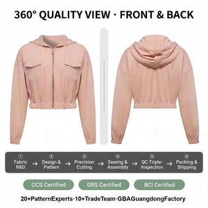 Sudadera con capucha premium personalizada para <span class=keywords><strong>mujer</strong></span> con cremallera, cordón de ajuste con anilla en O, capucha corta, puños elásticos, estilo utilitario, marca privada - Product Image 5