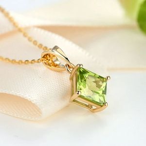 Pendentif de bijoux de mode Xinfly Princess Square en or pur 18 carats avec pierre verte Olivine Peridot AU750 - Product Image 3