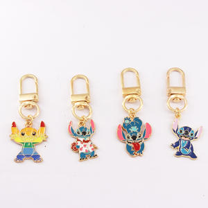 <span class=keywords><strong>Porte</strong></span>-clés en peluche bleu à motif de dessin animé, petit <span class=keywords><strong>porte</strong></span>-clés en or cousu, <span class=keywords><strong>couple</strong></span> Lilo & Stitch, breloque pour sac à clés - Product Image 2