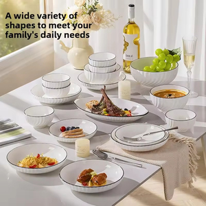 Nouveau produit tendance : Ensemble de bols et assiettes en céramique moderne et minimaliste avec dessin au trait sous glaçure haute température - Product Image 3