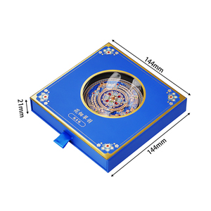 Boîte rigide de style chinois avec fenêtre ronde transparente, motif floral émaillé bleu vif, pour miroir de poche ou emballage d'ornements - Product Image 6