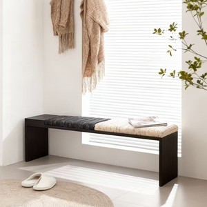 Modern Striped Upholstered <b>Bench</b> With Ash Wood Frame For <b>Entryway</b> Living Room Bedroom Use - Product Image 4