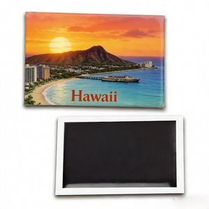 Aimant de réfrigérateur Coucher de soleil sur l'île d'Hawaï, Souvenir de vacances à Waikiki, Paysage tropical de plage avec dauphins, pour les commerces de gros et de détail - Product Image 1