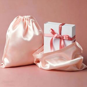 Custom Satin Drawstring Pouch Silk Fabric Velvet Feel Gift Jewelry Storage Dust <b>Cover</b> for Box Packaging Bag - Product Image 2