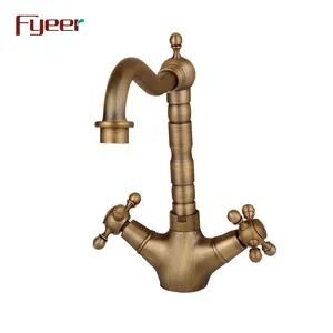 Fyeer-grifo de lavabo de estilo Vintage, bronce antiguo, con doble mango cruzado