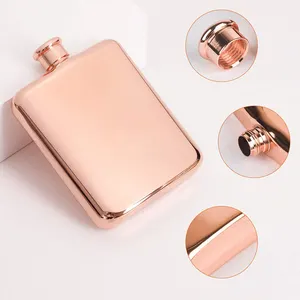 Logotipo personalizado 6oz aço inoxidável luxo rosa ouro cobre chapeado retangular Hip Flask