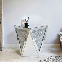 Table basse moderne simple en verre effet miroir argenté, meuble de salon, petite table centrale en verre diamanté