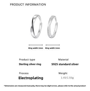 Micro-Pavé S925 Anillos de pareja de plata esterlina <span class=keywords><strong>Bandas</strong></span> a juego ajustables románticas para bodas Fábrica al por mayor - Product Image 6