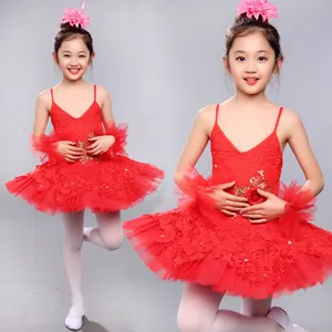 Slip rouge pour enfants Swan Lake Performance Costume Ballet Pompadour Dress