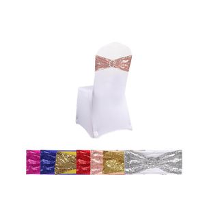 Wedding Party Supplies Customized Color Sequin Polyester Spandex Chair Sash with Bow Bands Multifunction Promotional Gift - Product Image 1