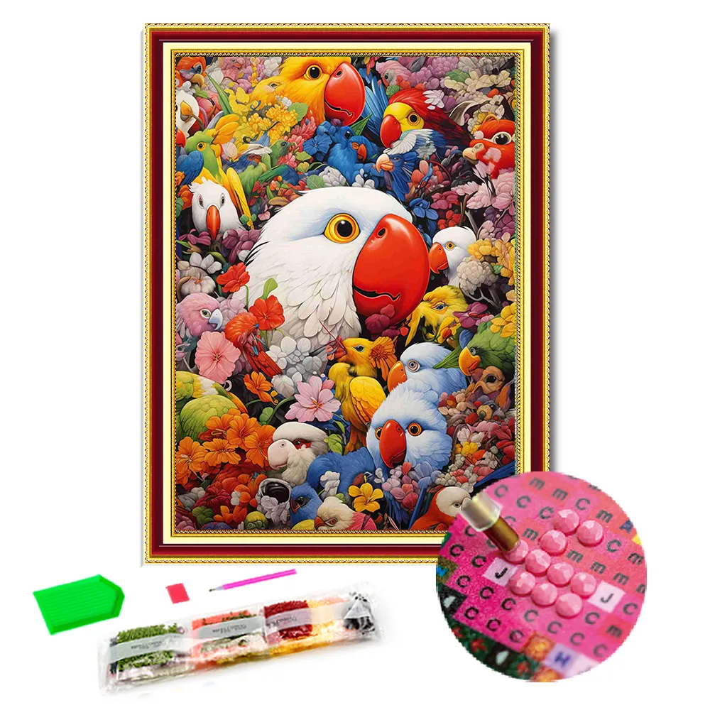 Parrots In The Flowers Diamond Dots Painting Kits Crystal Art Rhinestone Painting Children Wholesale Diamond Painting Supplier