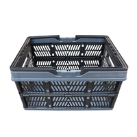 Panier de courses pliable rouge et noir JOIN en plastique avec poignée, caisse ventilée et repliable pour supermarché, épicerie et commerce de détail