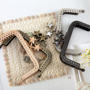 Cabeza de cuentas de estrella Pentagonal, 8,5 CM, <span class=keywords><strong>10</strong></span>,5 CM, grano cuadrado a cuadros con cierre de agujero, marco de monedero, material artesanal, accesorios de bolsa - Product Image 3