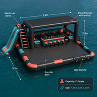 Île flottante gonflable robuste avec toboggan, auvent, canapé et table de bar pour la vente en gros aux entreprises de stations balnéaires et de lacs