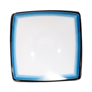 Plato Cuadrado de Melamina con Borde Azul, Resistente, para Uso en Hoteles, Fiestas y Comida, 7.5x8.5 Pulgadas - Product Image 1