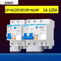 Disjoncteur modulaire Chint MCCB RCBO 2P 3P 4P, unité de déclenchement thermique-magnétique 6kA 50/60Hz 6-125A, protection contre les fuites à la terre pour