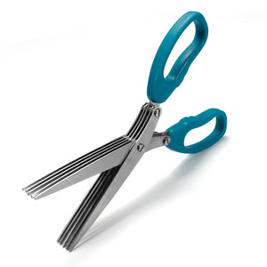 Stainless Steel Five Layer Scallion <b>Scissors</b> Blue Handle <b>Kitchen</b> Utensil Home Use Straight Head - Product Image 2