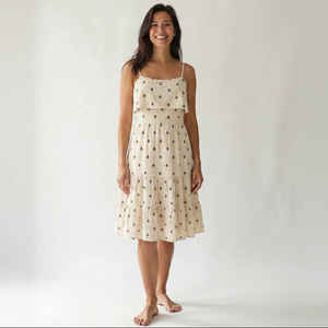 Vestido Midi Acampanado con Estampado Tejido para Mujer, Cintura Natural, Sin Mangas, Cuello con Volantes, Casual, Ligero, de Verano, Alta Calidad - Product Image 1