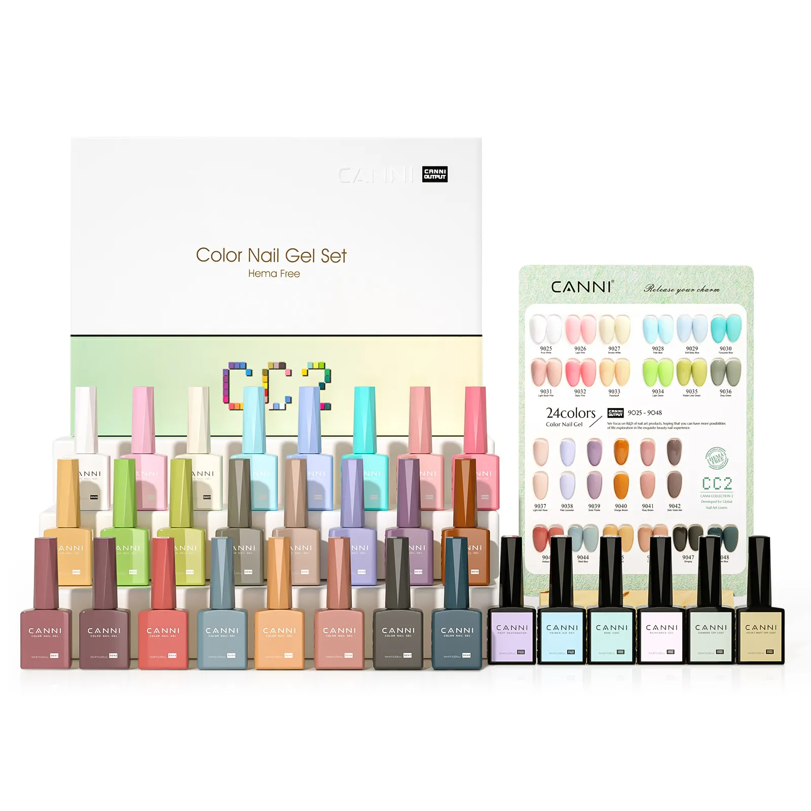 CANNI wholset 24 colori/set Set da 9ml set di smalto professionale per Nail Salon UV Kit Gel per unghie con cappotto di Base Top Color Card