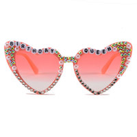 Lunettes de soleil de mariage pour mariée et demoiselle d'honneur, en forme de cœur perlé, en forme de lettre, en PC, faites à la main, vintage, unisexe, pour fête d'anniversaire
