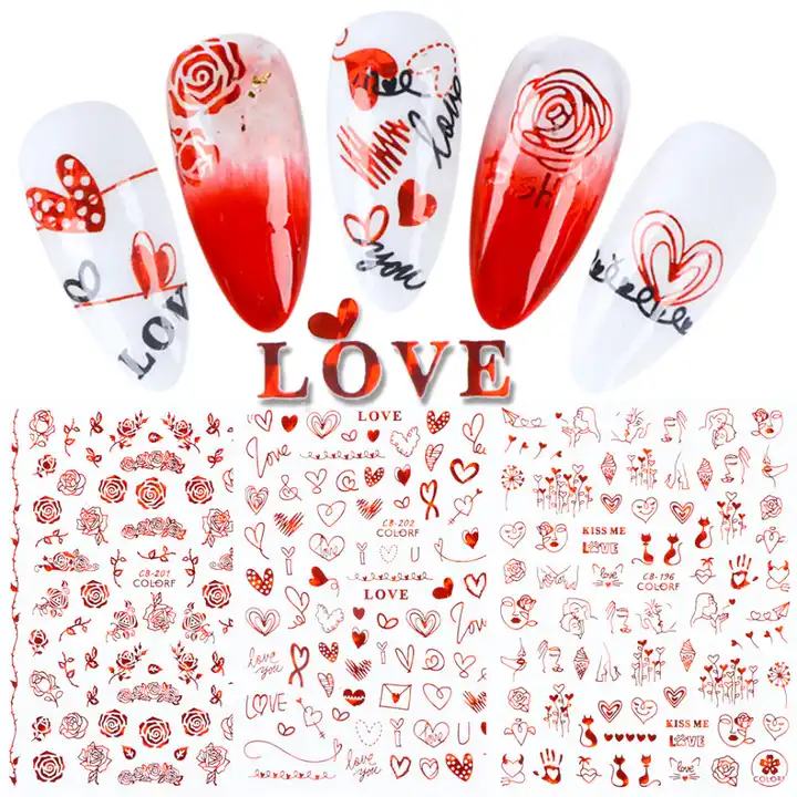 Bcloud Nail Sticker Romantic 3D Effects Ultra Thin Flower Love Design Valentine  Nail Water Decals for Manicure - Walmart.com