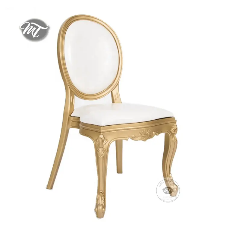 Classic french design wedding event round back gold louis plastic dining chairs with PU upholstered