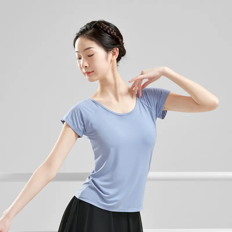 Women Round Neck T Shirt Girls Yoga Dance Top