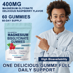 OEM agnesium Bisglycinate <b>Gummies</b> <b>Magnesium</b> Bisglycinate Chelate with Sea Salt & Raspberry for Sleep, Nerve & Muscle Relaxation - Product Image 4