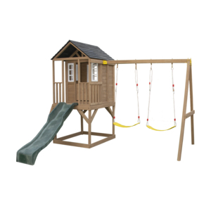 Aire de jeux de jardin extérieure pour tout-petits avec toboggan et balançoire en plastique, panier de basket en métal et accessoires en alliage - Product Image 1